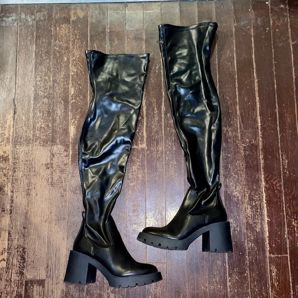 Zara Shoes - Zara Over The Knee Chunky Vegan Leather Boots Size 37